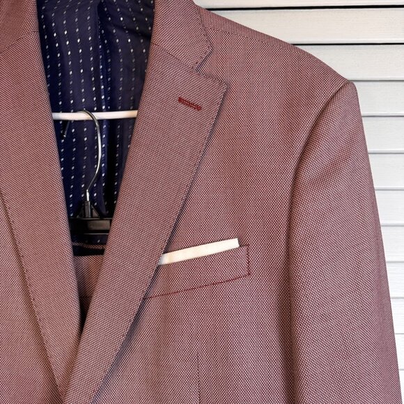 Zara Man Slim Fit Two-Piece Suit cranberry red blazer 40/pant 32 holiday, career - Picture 4 of 12